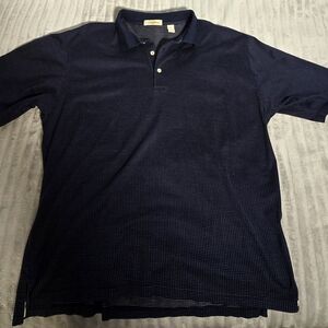 Peter Millar Polo Shirt Mens XL Navy Blue Yellow Crown Logo Micro Dot Short 547